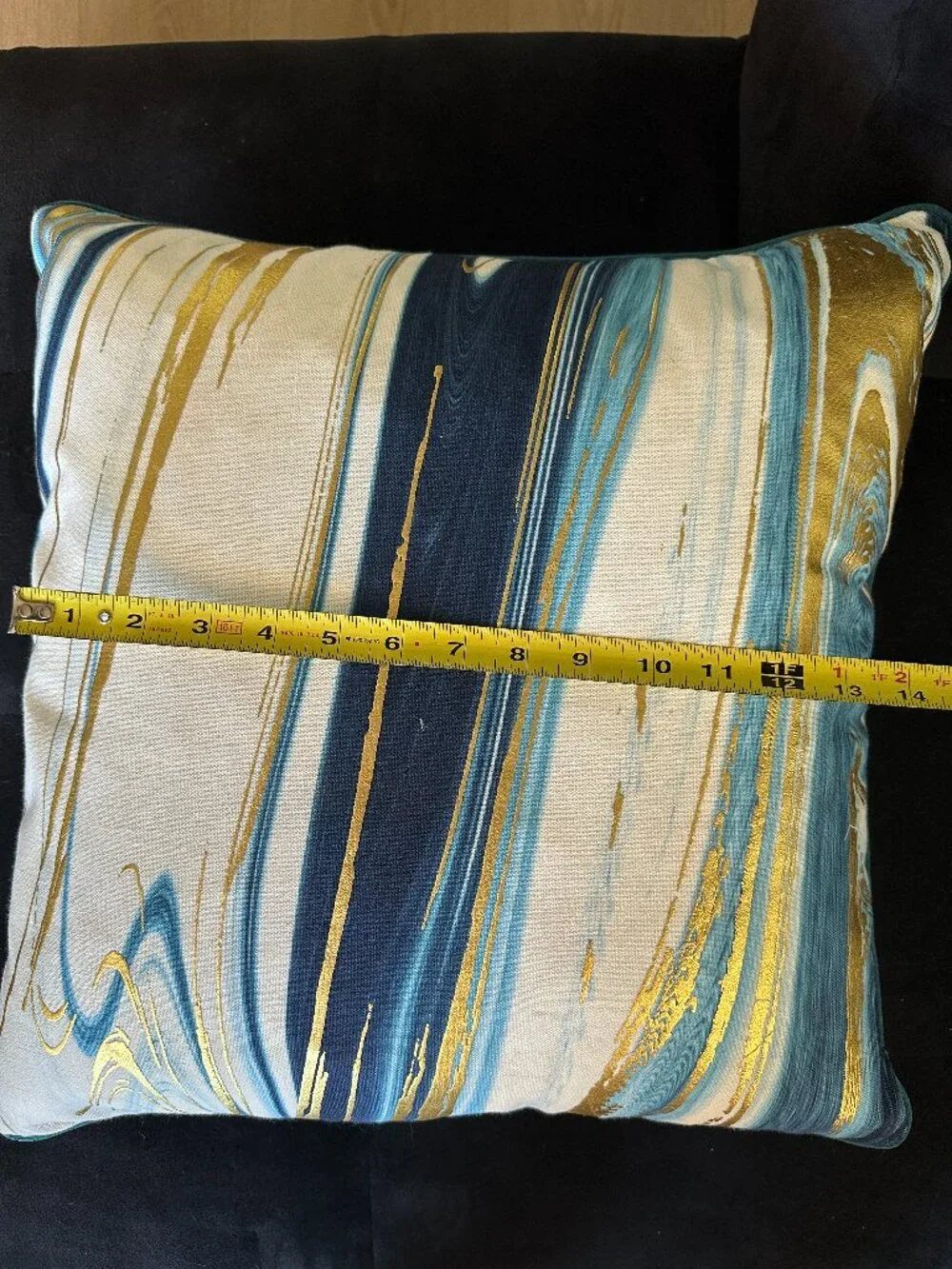 Decorative Pillow, Teal, Blue, Gold Metallic and White 